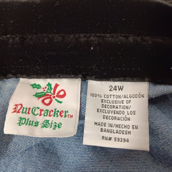 Nutcracker Plus Size Shirt 24W Blue Chambray Holiday Snowman Ski Snow Tree WS19 - Picture 11 of 12